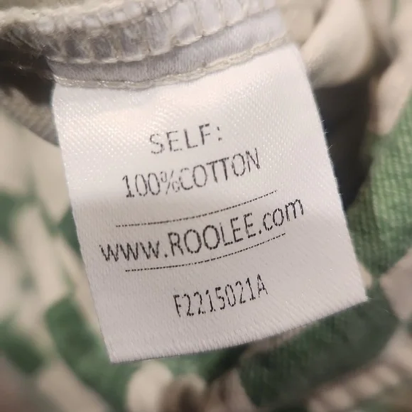 EUC Roolee Green and Cream Checkered Cotton Jumpsuit w/pockets No Sz Tag XS - Picture 7 of 8